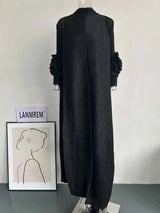 LANMREM Maxi Pleated Dress Round Neck Spliced Fungus Full Sleeve Dresses For Women 2025 New Spring Clothing 2Qa1331