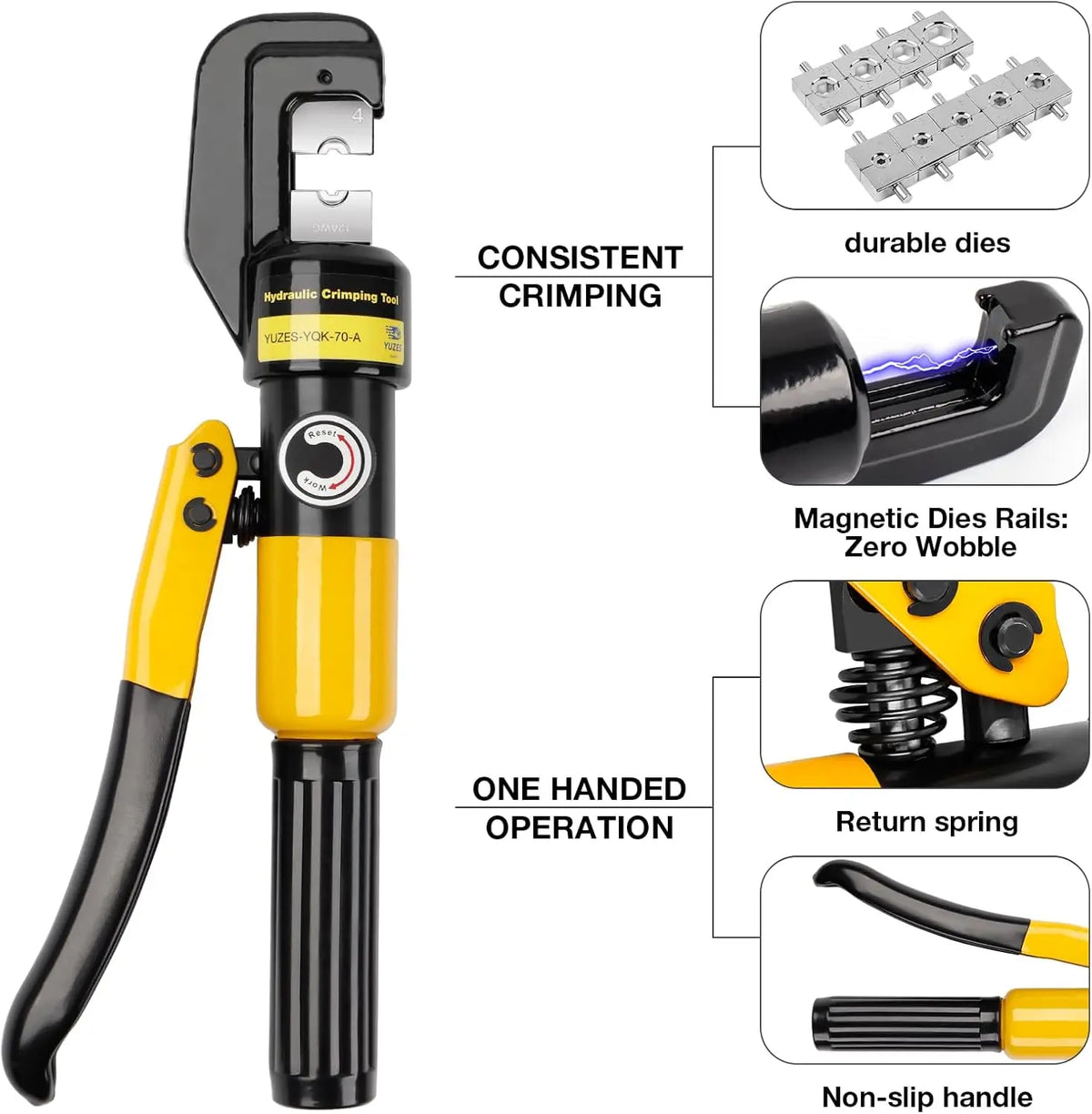 10-Ton Hydraulic Crimping Tool Kit with 9 Dies for Battery Cables, Wire Rope & Ring Terminals, Easy Operation