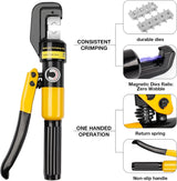 10-Ton Hydraulic Crimping Tool Kit with 9 Dies for Battery Cables, Wire Rope & Ring Terminals, Easy Operation