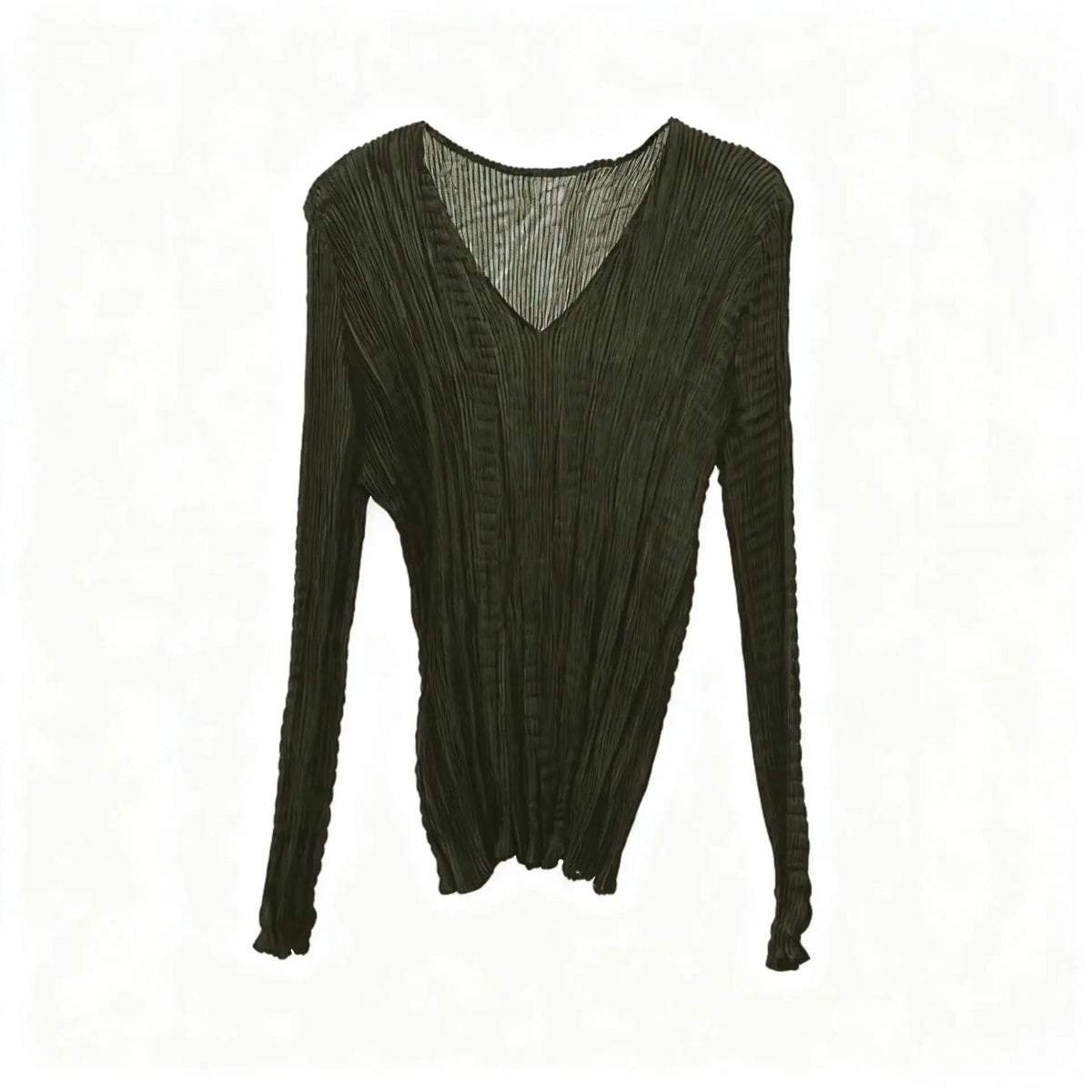 Miyake Pleated T-shirt 2025 Fall New Solid Color Bottoming Shirt Female Slim Thin Pleats Simple V-neck Inner Top Thin Clothing