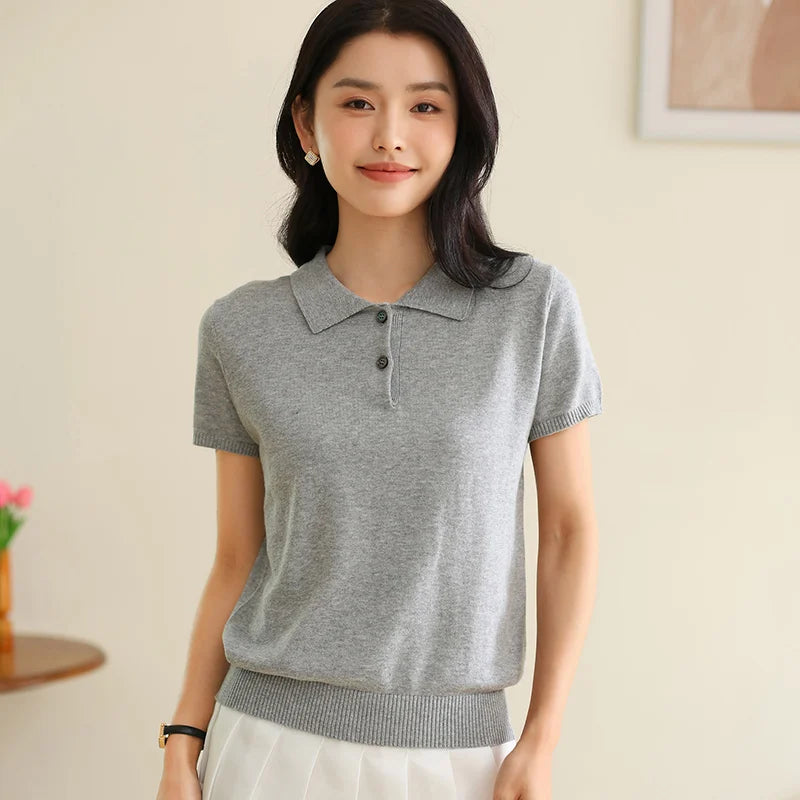 WinvyNee Summer Women's Clothing Cotton T-shirt Short Half Sleeve Polo Collar Clothes Solid Casual Pullover Female Top A1522006