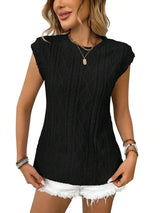 Women Sleeveless Knit Top With Ruffle Cap Sleeve Hollow Out Casual Summer Blouse