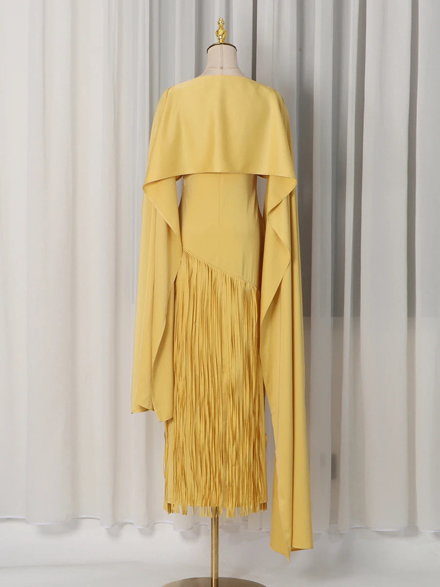 TWOTWINSTYLE Solid Loose Spliced Tassel Chic Dresses for Women O Neck Sleeveless Luxury Elegant Dress Female Summer Fashion New