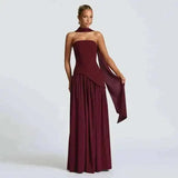 Giyu Sexy Evening Party Dresses Women 2026 Autumn Summer Maxi Long Dress Elegant Strapless Split Backless Pleated Dress