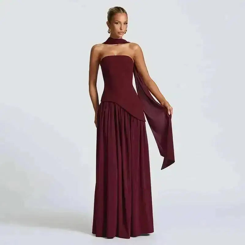 Giyu Sexy Evening Party Dresses Women 2026 Autumn Summer Maxi Long Dress Elegant Strapless Split Backless Pleated Dress