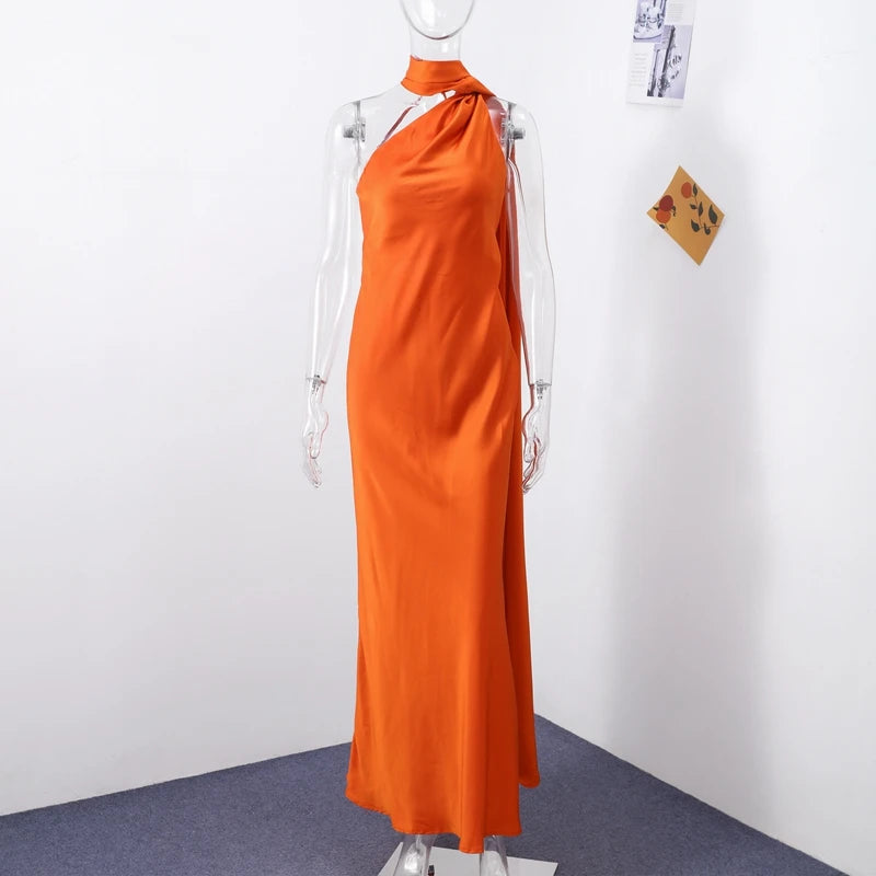 Elegant Satin Ribbons Halter Party Dress Women's Sexy Backless Off Shoulder Sleeveless Robes 2026 Summer New Lady Evening Gowns