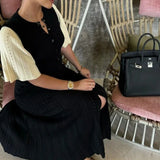 Fashion Patchwork Pleated Maxi Dress Women Elegant Ruffle Hem Knitted Long Dress Female 2025 New Summer Evening Party Vestidos