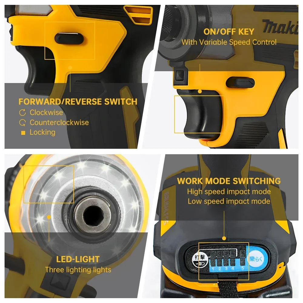 Makita DTD173 18V LXT Cordless Brushless Impact Driver 180 N·M Wood Bolt T-Mode Electric Drill Rechargeable Power Tools