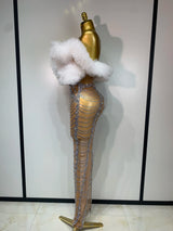 Women Sexy Strapless Rhinestone Bodycon Dress Luxury Birthday Party Costume Bar Nightclub Celebrity Stage Performance Outfit
