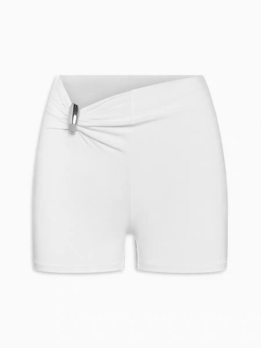 Kylie's Same Style ~ KHY X GraceLing Solid Color Metal Zipper Pleated Short Sleeve Fitted Elastic Base T-Shirt