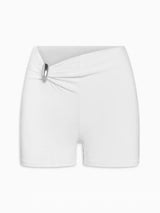 Kylie's Same Style ~ KHY X GraceLing Solid Color Metal Zipper Pleated Short Sleeve Fitted Elastic Base T-Shirt