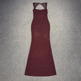 Multi Colours Backless Shiny Rhinestones Mesh Patchwork Long Dress For Women Slim Bodycon Evening Party Cocktail Gowns