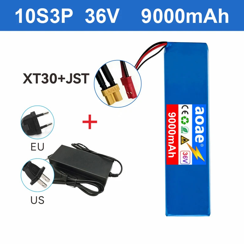 36V Electric Scooter Battery 9.0Ah 18650 Grade-A Cells 10S3P 500W-1000W Built-in BMS XT30 JST Long Range Safe & Durable