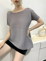 Miyake Style Pleated Tops for Women 2024 Summer New High-End Loose Large Size Stretch Fabric Clothes Temperament T-Shirt