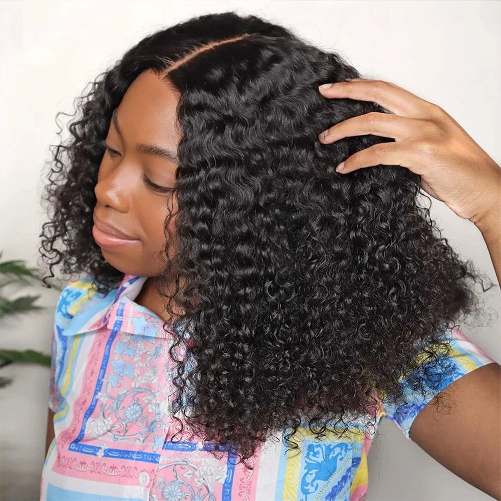Curly Bob Wig Lace Front Human Hair Wigs Wear Go Glueless Wig Deep Wave 7x5 HD Lace Closure Wigs 250% Full Human Hair Lace Wigs