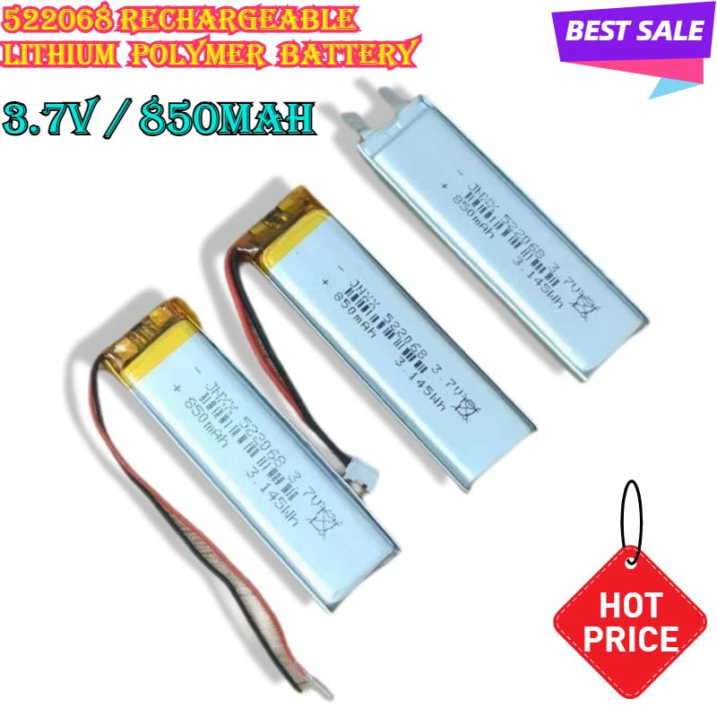 New Original 522068 3.7V 850mAh Rechargeable Polymer Lithium Battery Electronic Products Small Fan Digital LED Light MP3 MP4