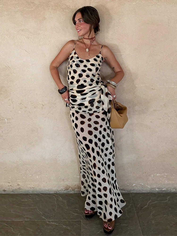 Chic Printed Women's Dress Sleeveless Slip Lady Long Dresses With Demountable Scarf 2026 Summer Chic New Female Vacation Robe