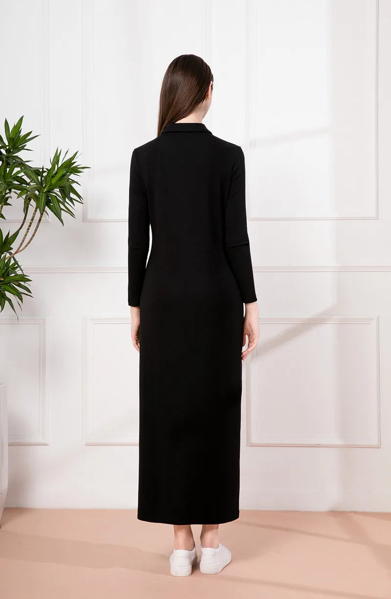 AS 2024 maxi dress button design woman clothes full sleeve Ankle Length comfortable ribbing clothing ( Ship out in 1 day)