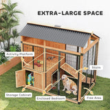 PawHut 7' x 5' Extra Large Outdoor Dog Kennel, Walk-in Wood Dog House with External Storage Cabinet, Platform, Stairs, Pet Shelt