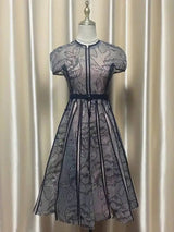 DEAT Elegant Dress O-neck Embroidery Gauze Patchwork A-line Solid Women's Evening Party Dresses 2026 Spring New Fashion 35Z927