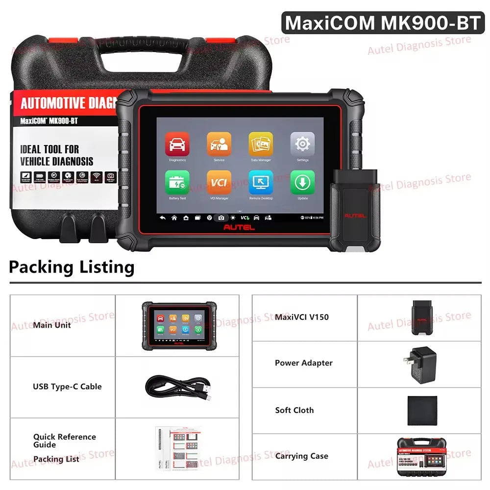 Autel MaxiCOM MK900BT Car Diagnostic Tool 8-Inch OBD2 BiDirectional Scanner 40+ Service CANFD DOIP Upgrade of MK808BT Pro MK808S