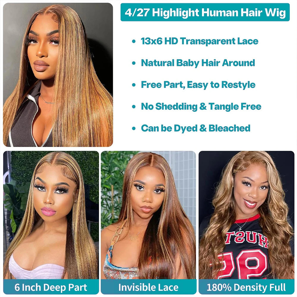 P4/27 Highlight Wig Human Hair 13x6 Bone Straight Lace Front Wigs Ombre