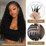Deep Wave Feather Crochet Human Hair Extensions Knotless Miracle Knots Hair Pre-Separated Pre-Fluffed Deep Curly Human Crochet Hair With String Pre-Looped Reusable Lightweight 60G/pack