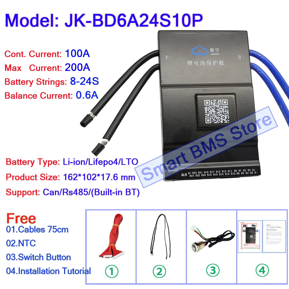 Jikong JK BMS 40A 60A 80a 200a Active Balance BD6A17S8P BD6A20S8P BD6A24S8P 8s 13s 17s 20s 24s Smart JK Bms Bt RS485 Connector