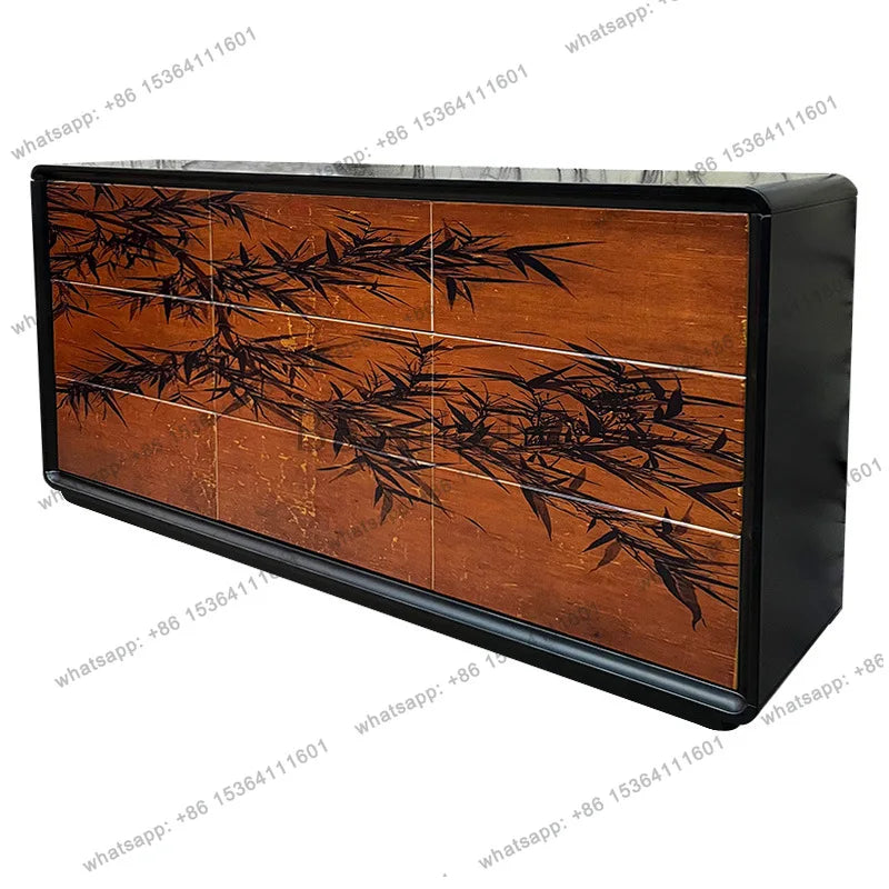 D14 Medieval ink bamboo solid wood bucket cabinet, living room storage, bedroom decorative storage cabinet