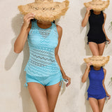 2026 New Swimsuit Lace Mesh Split Tankini Swimsuit Women's Bikini 3-Piece Set