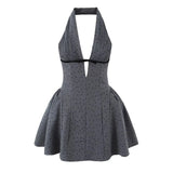 YENKYE Sexy Women Fashion Backless Halter Dresses Low Waist A-line Mini Summer Dress Party Robe