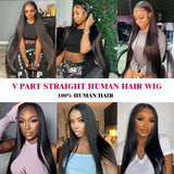Straight V Part Wig Human Hair Glueless Brazilian Bone Straight Human Hair Wigs for Women V Part No Glue Wigs On Sale 30 36inch
