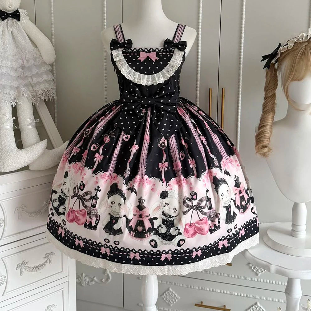 Sweetheart Lolita Sakura Rabbit Story full Lolita dress schoolgirl cute jsk summer dress women Slight Strech