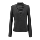 Amii Pile Collar Long Sleeve Tee Slim Fit Slimming Elegant Commuter Minimalist Versatile Winter 2026 Tops for Women 12644048