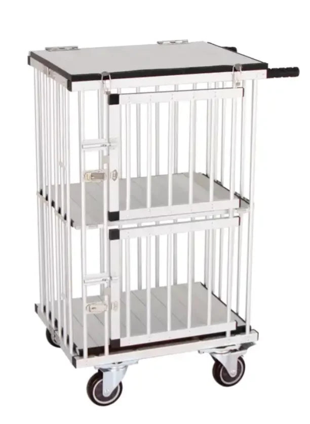 Double Decker Pet Trolley Carrier Pet Show Exhibition Customized Color Aluminum Pet Cage
