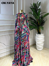 CM.YAYA Women O-neck Full Sleeve Big Swing Tie Dye Print Long Dress 2026 Sexy Beach Party Evening Vacation Maxi Dresses Vestidos