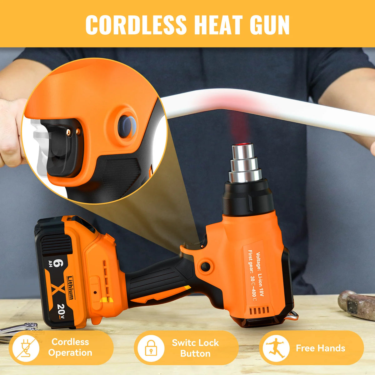 Cordless Electric Heat Gun For Makita For DEWALT 18V Battery Hot Air Gun With Nozzles Portable Power Tool For Shrink Wraping