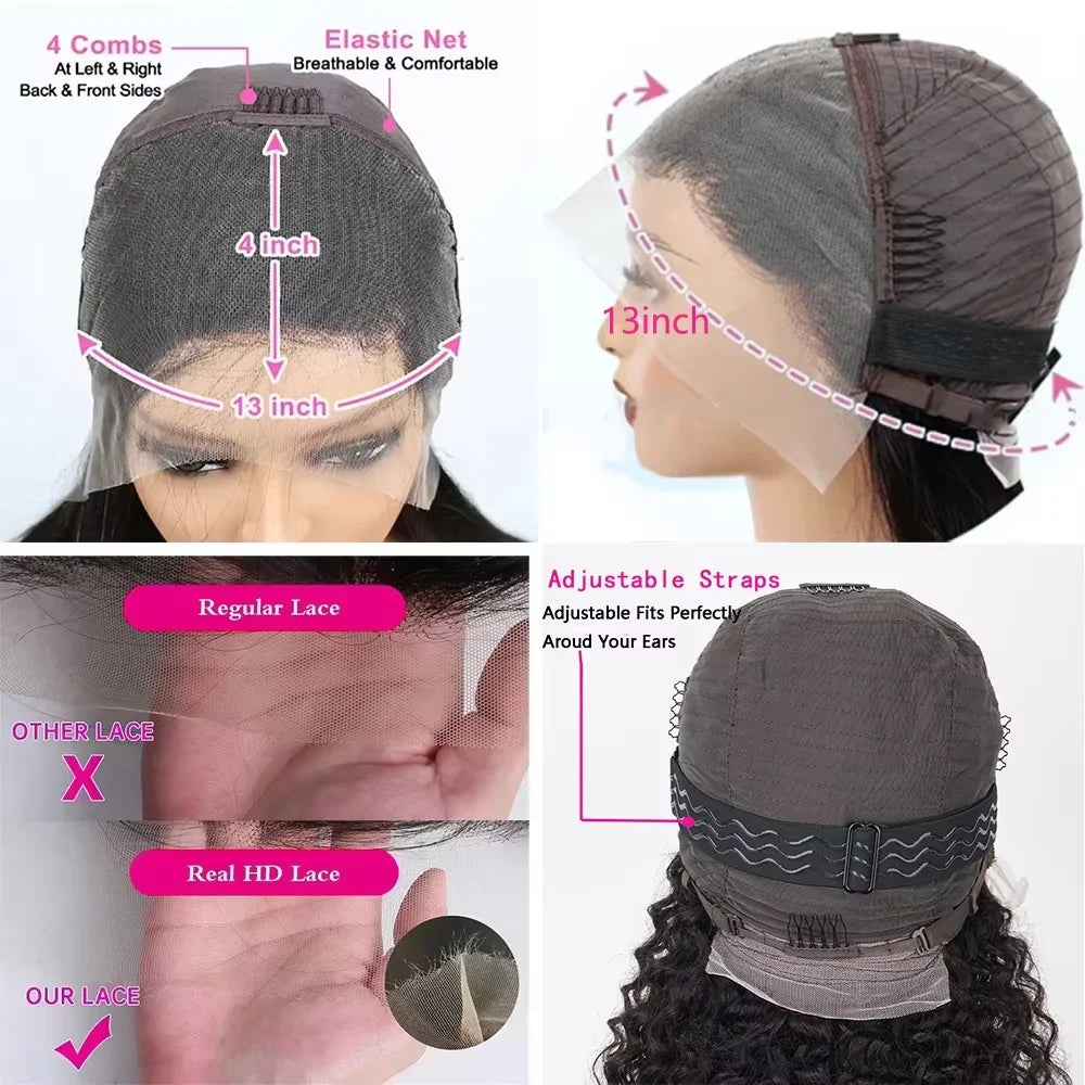 Deep Wave 250% Density Short Bob 13x4 HD Lace Front Human Hair Wigs Women Brazilian Curly Lace Frontal Wig Glueless Closure Wigs
