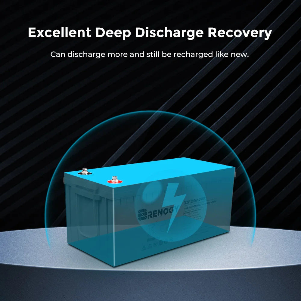 Renogy Deep Cycle AGM Battery 12 Volt 200Ah, 3% Self-Discharge Rate, 2000A Max Discharge Current, Safe Charge