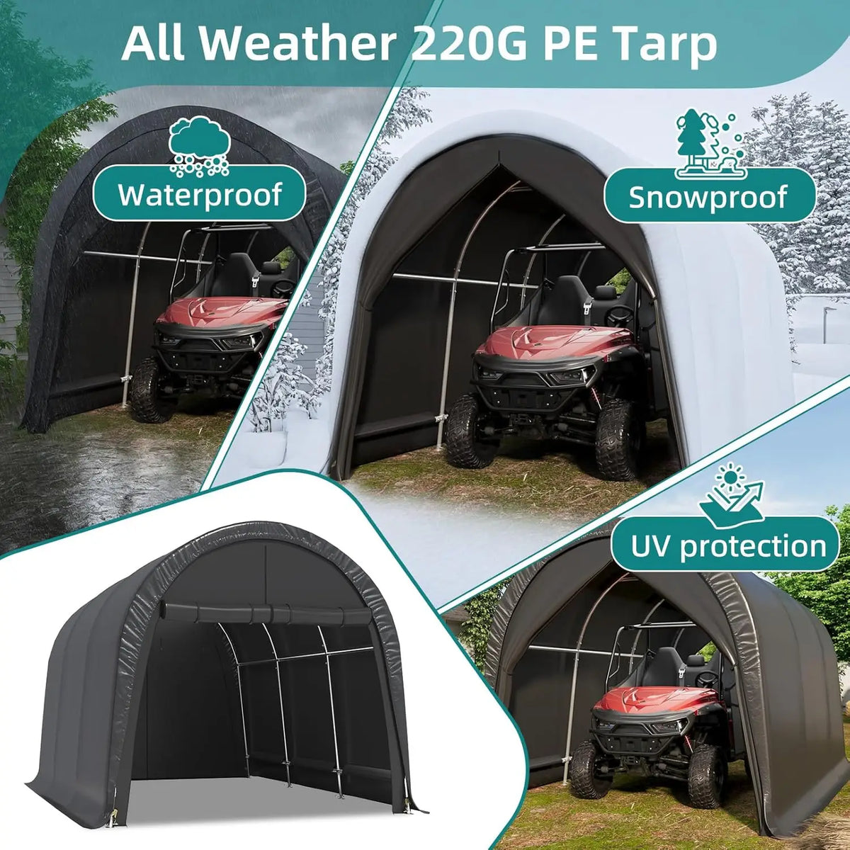 10x15FT Heavy Duty Carport Portable Garage All-Steel Frame Round Roof Anti-Snow Outdoor Shelter Car Truck Boat Storage, Custom