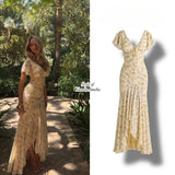 Suninbox Summer Elegant Floral Lace V-Neck Dress Ruffle Sleeve Tie Front Long Dress Garden Party Wedding Guest women