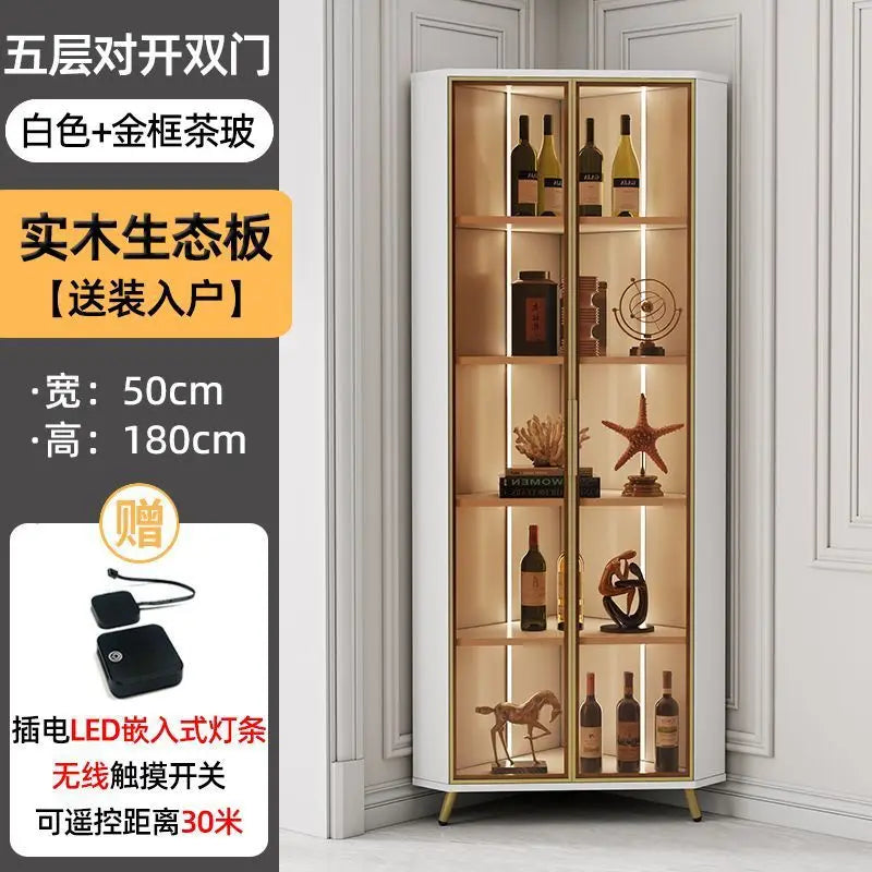 Corner Cabinet with Light Solid Wood Living Room Corner Corner Cabinet Display Bookcase Storage Triangle Cabinet Dining