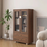 Nordic Solid Wood Bookshelf Modern Minimalist with Glass Doors Multi-layer Display Cabinet Storage Floor-standing Furniture FYBK