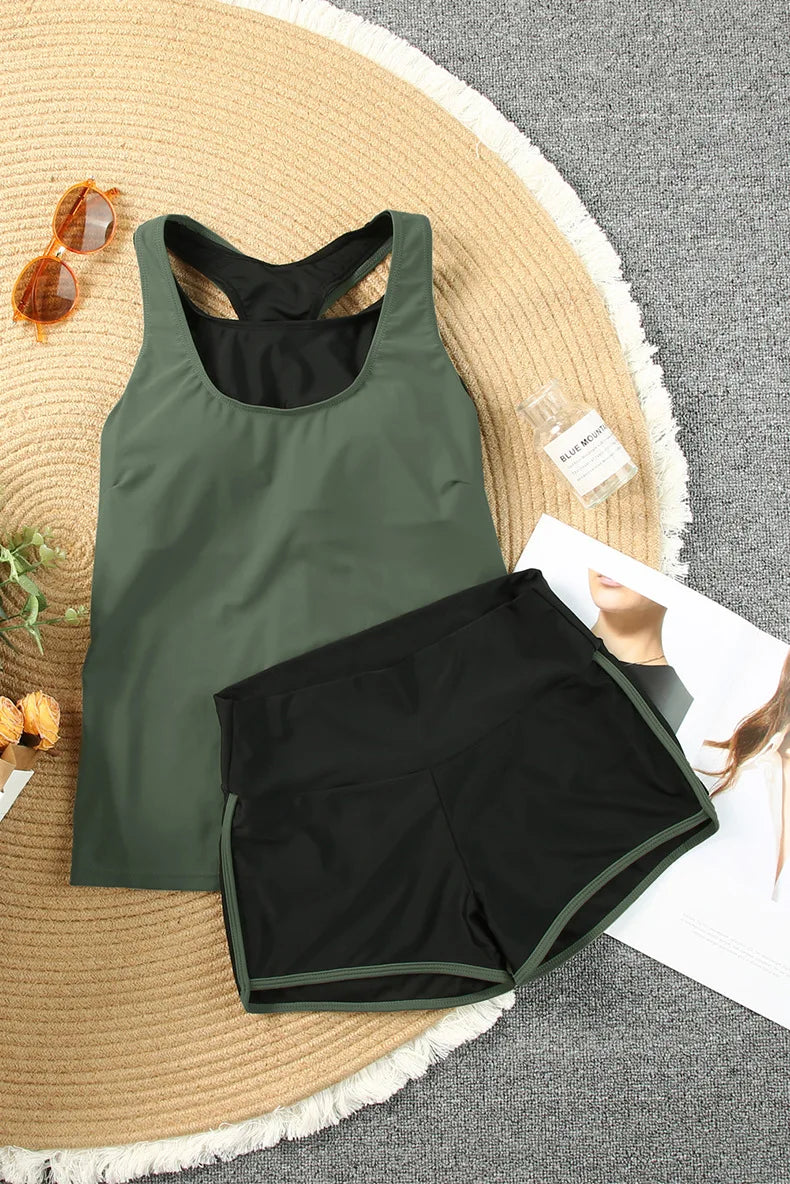 Melphieer Womens Sporty 3 Piece Tankini Swimsuits with Shorts Swim Tank Tops with Sports Bra and Boyshorts Bathing Suits XL XXL