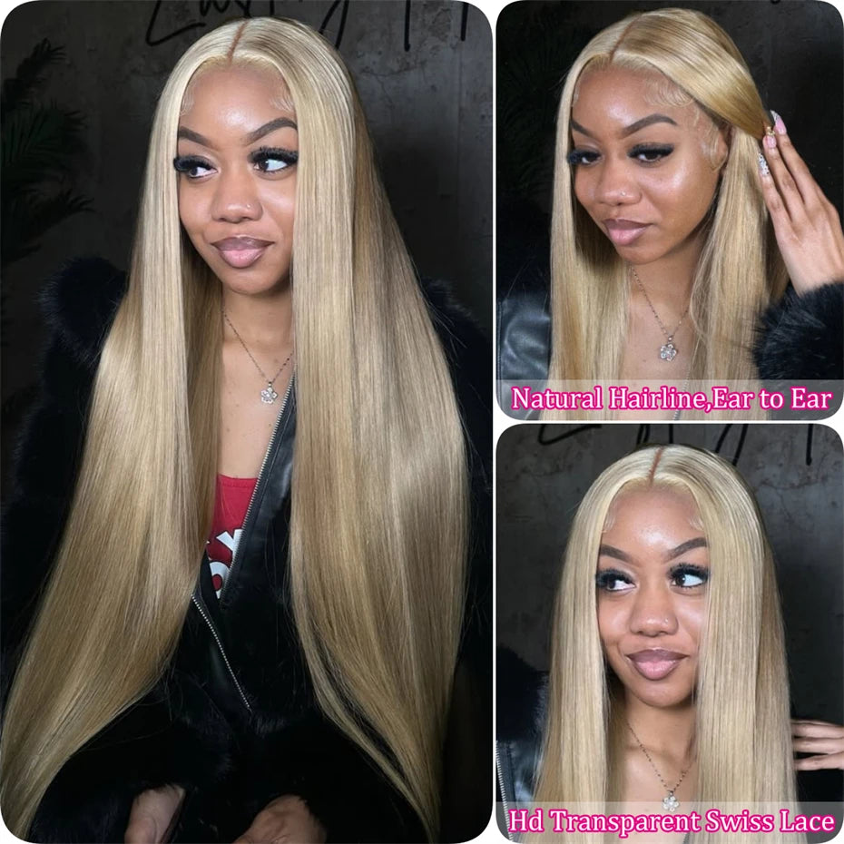 250% 300% Density 13x6 Hd Lace Frontal Wig Human Hair Pre Plucked Remy Brazilian Straight 613 Honey Blonde 13x4 Lace Front Wigs