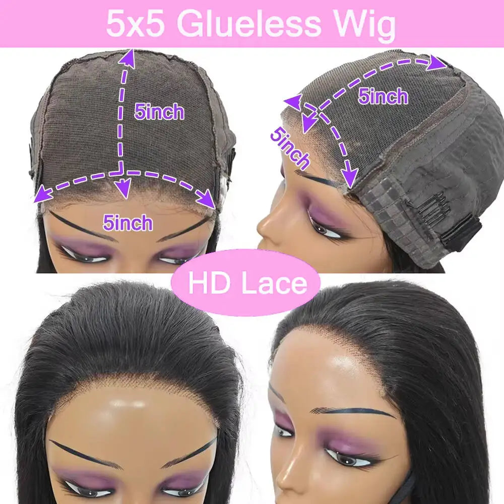 250 Density Pre Cut Hd Lace Closure Wigs 5x5 Glueless 100% Human Hair Wigs Ready To Wear Bone Straight 13x4 HD Lace Front Human Hair Wig For Women