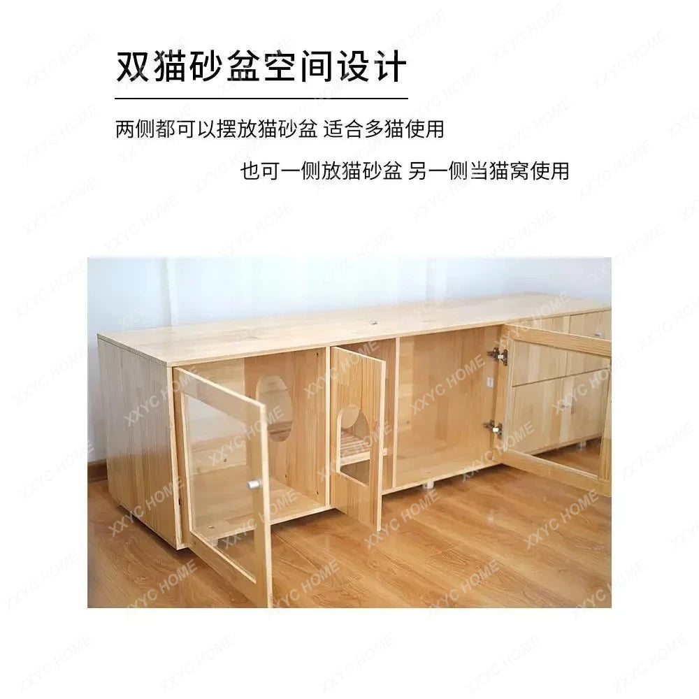 Cat Cage Super Large Free Space Solid Wood Indoor Home Warm Cat Cabinet TV Cabinet Cat Nest Toilet Integrated
