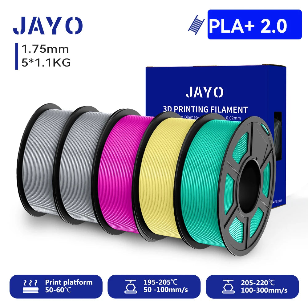 JAYO 3D PETG/PLA/PLA PLUS Filament 1.75mm PLA Filament 5 Rolls For Bambu FDM 3D Printer Neatly Wound 3D Printing Material for 3d