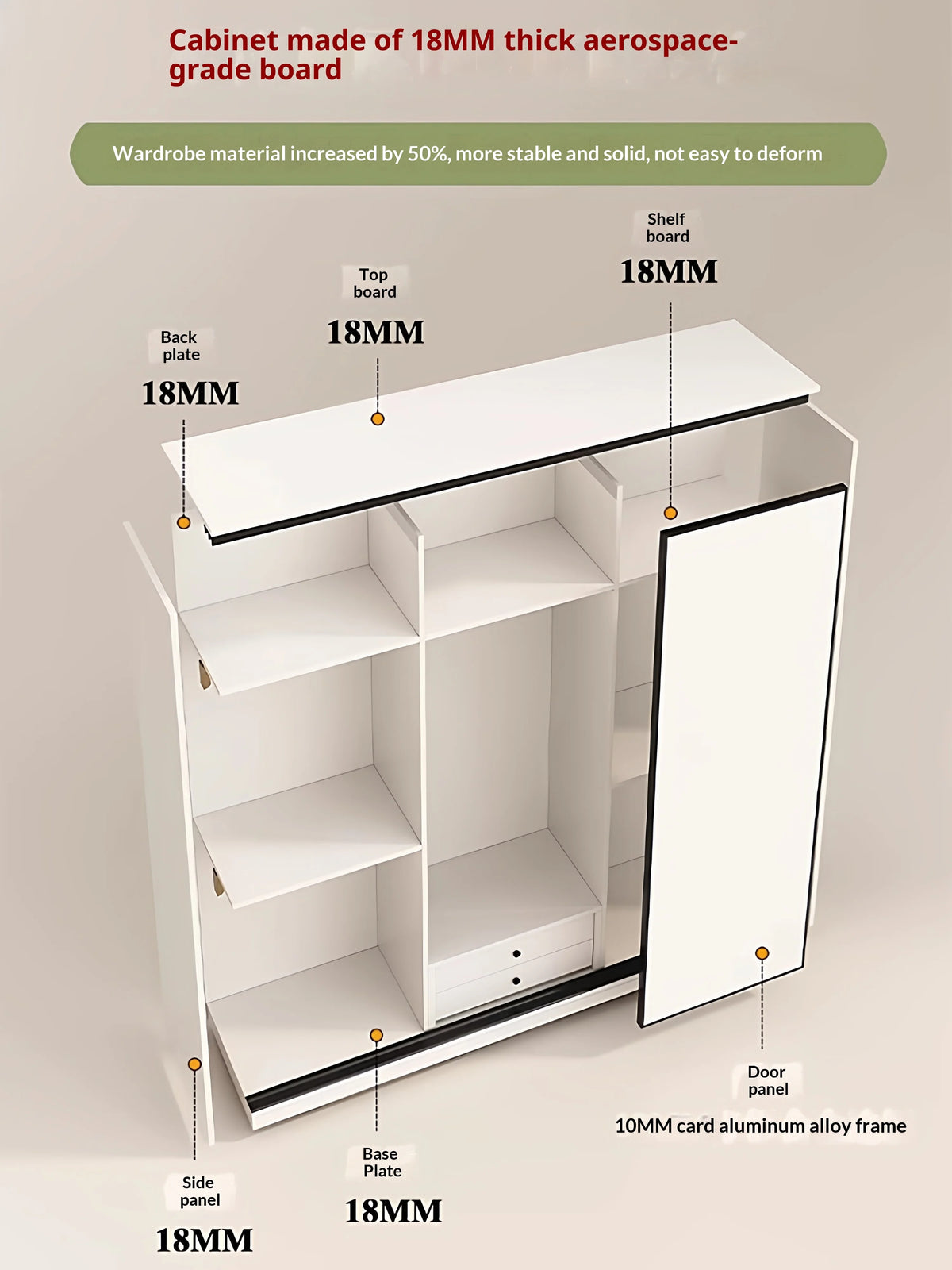 Any Size Custom Cream Style Honeycomb Aluminum Sliding Wardrobe Bedroom Full Hanging Clothes Eco Friendly Large Capacity Storage