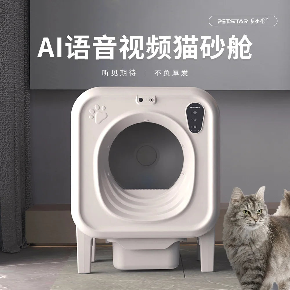 AI voice intercom video surveillance one-click shit shoveling cleaning and deodorizing automatic cat litter box